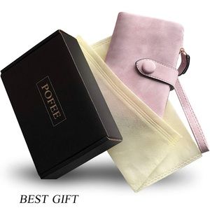 PofeeXIO Womens Small Bifold Leather Wallet Wristlet in Blush Pink - Brand New